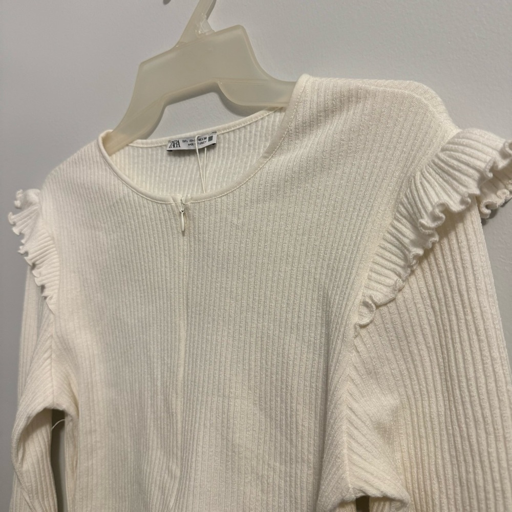 Zara White Ribbed Shirt - Picture 2 of 4